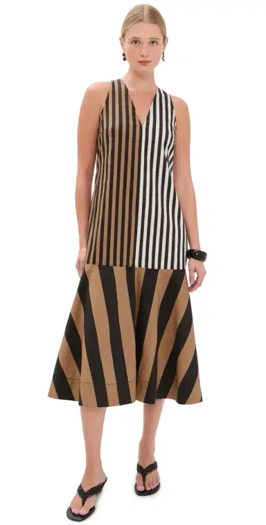 SIMONMILLER Celeste Poplin Dress Black/Tan tripe Combo | Thumbnail 1
