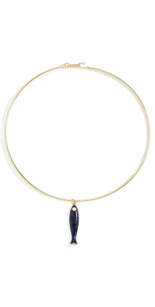 By Adina Eden Pearl Eye Enamel Fish Wire Choker NAVY One Size