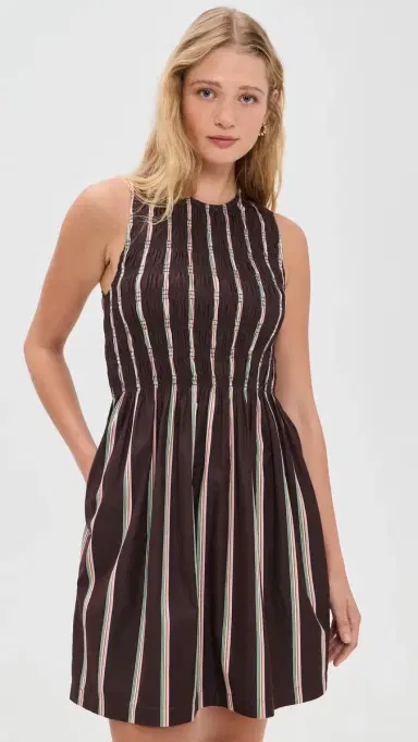 Madewell x Shopbop The elody Smocked Mini Dress Retro Stripe Burnt Cocoa | Thumbnail 2 Madewell x Shopbop The elody Smocked Mini Dress Retro Stripe Burnt Cocoa | Thumbnail 2