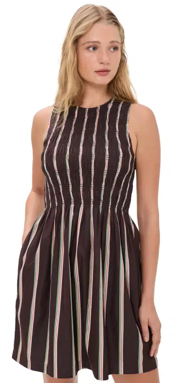 Madewell x Shopbop The elody Smocked Mini Dress Retro Stripe Burnt Cocoa | Thumbnail 1 Madewell x Shopbop The elody Smocked Mini Dress Retro Stripe Burnt Cocoa | Thumbnail 1