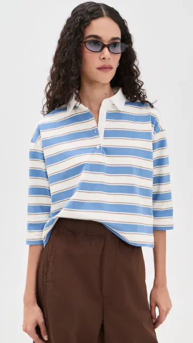 perfectwhitetee Daria Cotton Rugby Shirt Pacific Blue Stripe | Thumbnail 2