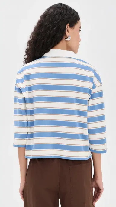 perfectwhitetee Daria Cotton Rugby Shirt Pacific Blue Stripe | Thumbnail 3