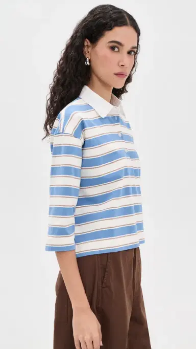perfectwhitetee Daria Cotton Rugby Shirt Pacific Blue Stripe | Thumbnail 4