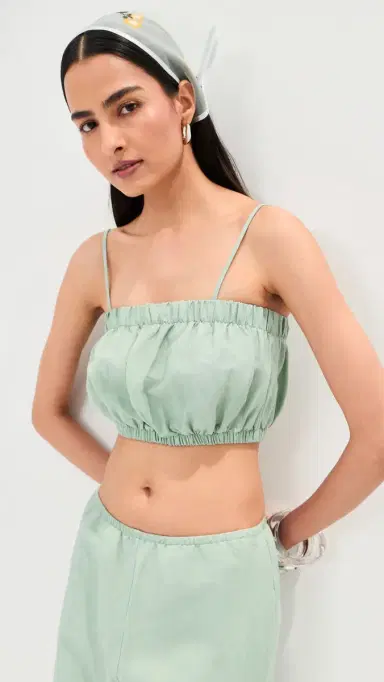 LE BOP Camile Linen Cropped Top Frosty Green | Thumbnail 2