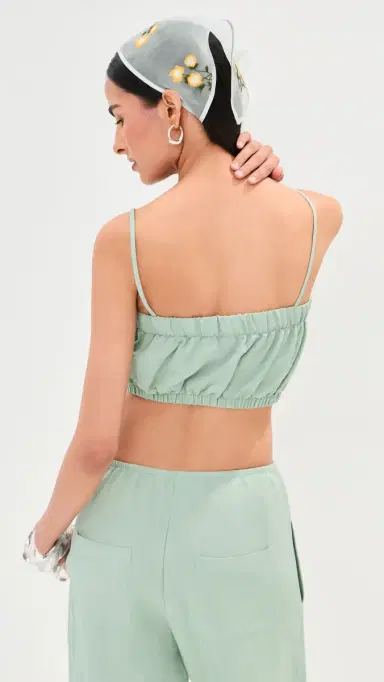 LE BOP Camile Linen Cropped Top Frosty Green | Thumbnail 3