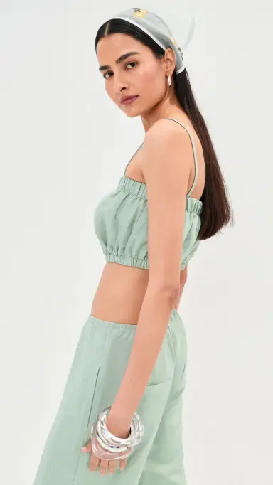 LE BOP Camile Linen Cropped Top Frosty Green | Thumbnail 4