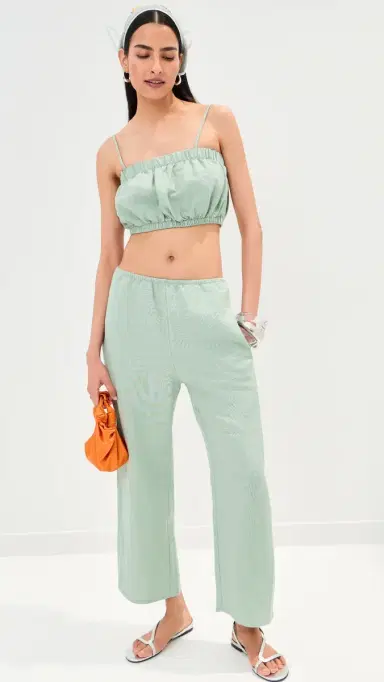 LE BOP Camile Linen Cropped Top Frosty Green | Thumbnail 5