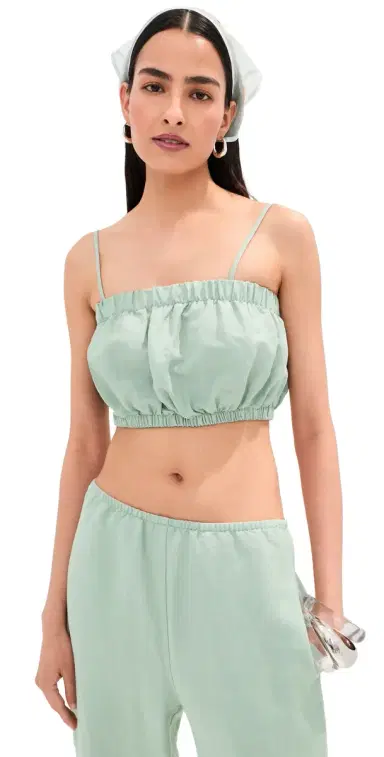 LE BOP Camile Linen Cropped Top Frosty Green | Thumbnail 1