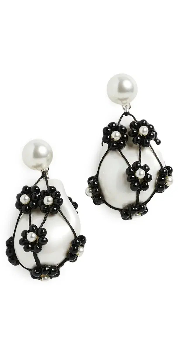 Tory Burch Curiosity Beaded Pearl Drop Earrings Tory Silver/Black One Size