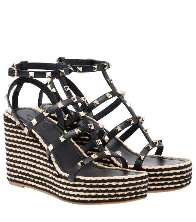 Valentino Garavani Rockstud leather espadrille wedges