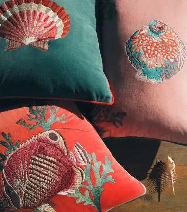 Les-Ottomans Embroidered cotton velvet cushion | Thumbnail 5