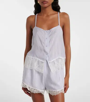 Frame Lace-trimmed striped silk camisole | Thumbnail 2