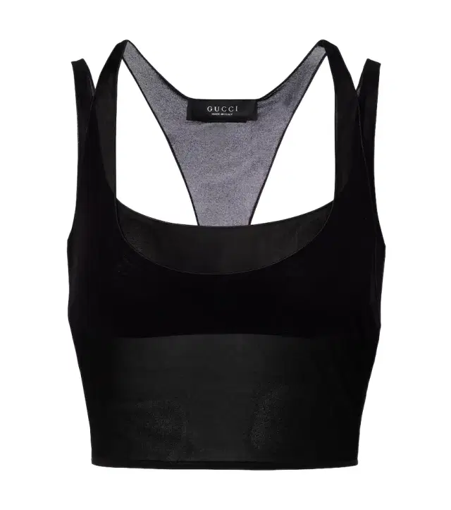 Layered semi-sheer crêpe jersey top