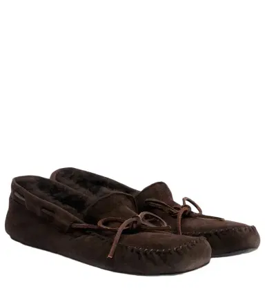 The Row Lucca shearling-trimmed suede boat shoes | Thumbnail 1 The Row Lucca shearling-trimmed suede boat shoes | Thumbnail 1
