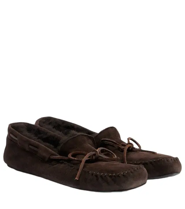 The Row Lucca shearling-trimmed suede boat shoes