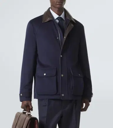 Brunello Cucinelli Leather-trimmed wool jacket | Thumbnail 4 Brunello Cucinelli Leather-trimmed wool jacket | Thumbnail 4