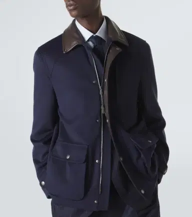 Brunello Cucinelli Leather-trimmed wool jacket | Thumbnail 5 Brunello Cucinelli Leather-trimmed wool jacket | Thumbnail 5