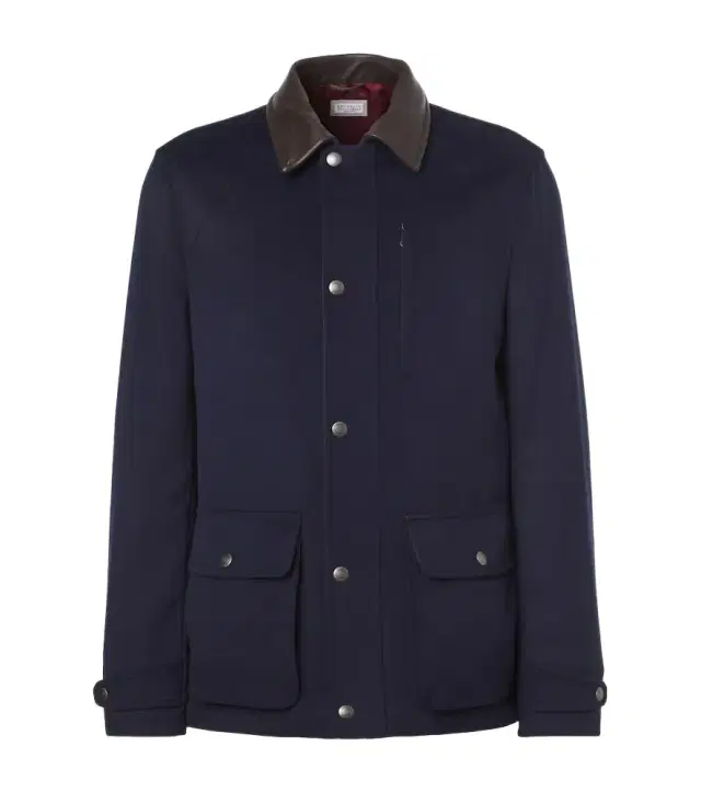 Brunello Cucinelli Leather-trimmed wool jacket