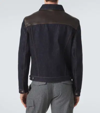 Brunello Cucinelli Leather-trimmed denim jacket | Thumbnail 4