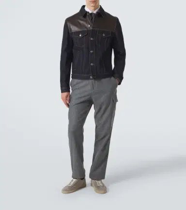 Brunello Cucinelli Leather-trimmed denim jacket | Thumbnail 6