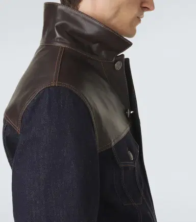 Brunello Cucinelli Leather-trimmed denim jacket | Thumbnail 7