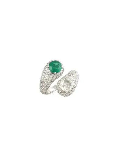 Wish Fine Jewelry 4.08ct Emerald Diamond 18K Gold Bypass Ring | Thumbnail 1