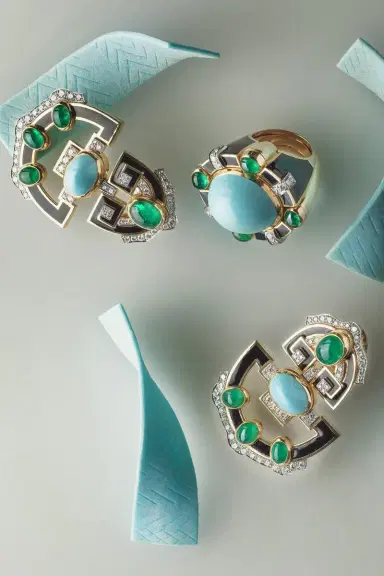 DAVID WEBB Turquoise Emerald Black Caviar Ring | Thumbnail 2 DAVID WEBB Turquoise Emerald Black Caviar Ring | Thumbnail 2