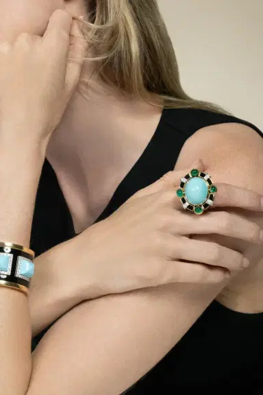 DAVID WEBB Turquoise Emerald Black Caviar Ring | Thumbnail 3 DAVID WEBB Turquoise Emerald Black Caviar Ring | Thumbnail 3