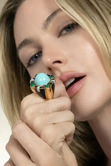 DAVID WEBB Turquoise Emerald Black Caviar Ring | Thumbnail 4 DAVID WEBB Turquoise Emerald Black Caviar Ring | Thumbnail 4