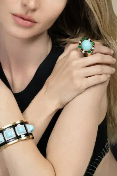 DAVID WEBB Turquoise Emerald Black Caviar Ring | Thumbnail 5 DAVID WEBB Turquoise Emerald Black Caviar Ring | Thumbnail 5