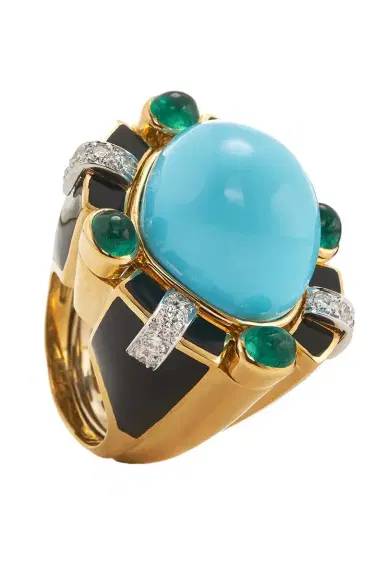DAVID WEBB Turquoise Emerald Black Caviar Ring | Thumbnail 1 DAVID WEBB Turquoise Emerald Black Caviar Ring | Thumbnail 1