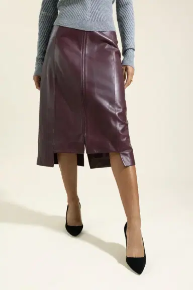 Victoria Beckham Zip-Front Leather Skirt | Thumbnail 3