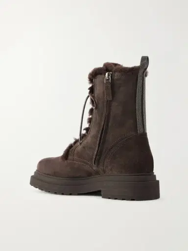 Brunello Cucinelli Bead-embellished Shearling-lined Suede Ankle Boots | Thumbnail 3