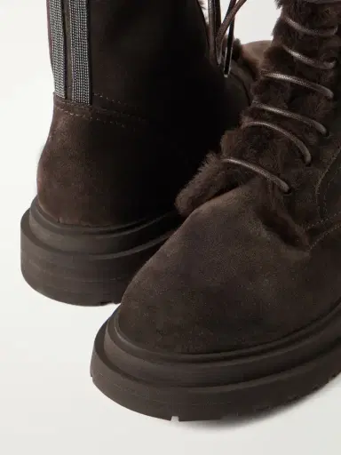 Brunello Cucinelli Bead-embellished Shearling-lined Suede Ankle Boots | Thumbnail 5