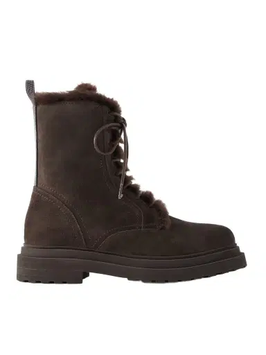 Brunello Cucinelli Bead-embellished Shearling-lined Suede Ankle Boots | Thumbnail 1