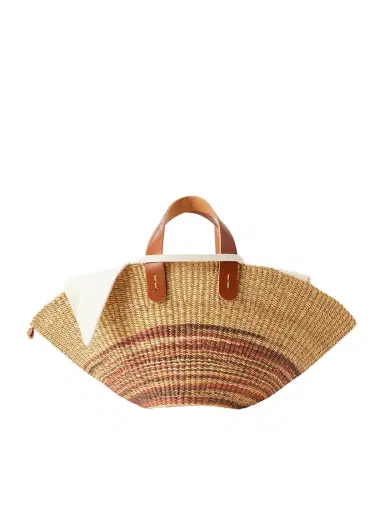 MUUÑ Pacha Striped Leather-trimmed Raffia Tote | Thumbnail 1 MUUÑ Pacha Striped Leather-trimmed Raffia Tote | Thumbnail 1