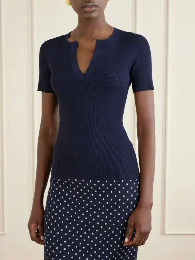 Max Mara Tie-detailed Ribbed Jersey T-shirt | Thumbnail 3 Max Mara Tie-detailed Ribbed Jersey T-shirt | Thumbnail 3