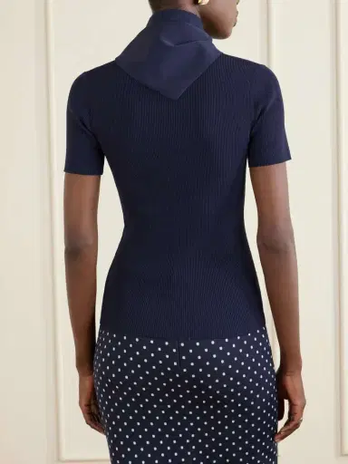 Max Mara Tie-detailed Ribbed Jersey T-shirt | Thumbnail 4 Max Mara Tie-detailed Ribbed Jersey T-shirt | Thumbnail 4