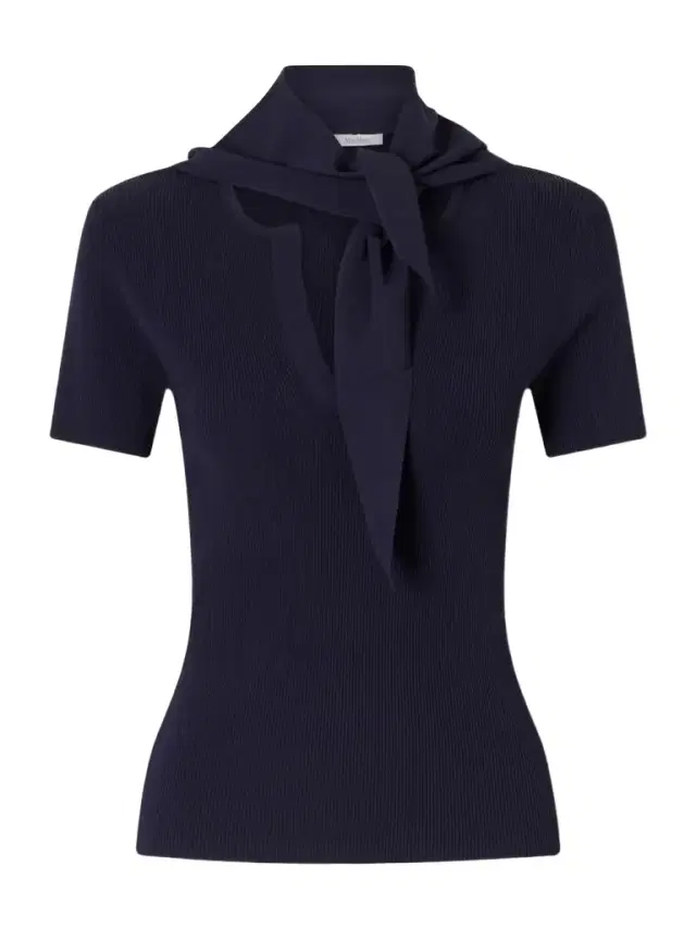 Max Mara Tie-detailed Ribbed Jersey T-shirt