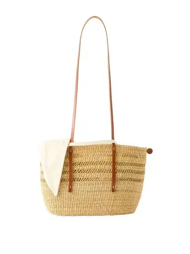 MUUÑ Bicro M Leather-trimmed Woven Straw Tote | Thumbnail 1 MUUÑ Bicro M Leather-trimmed Woven Straw Tote | Thumbnail 1