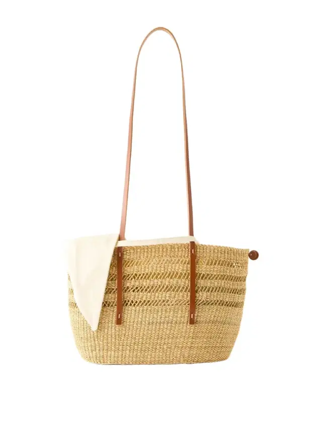 MUUÑ Bicro M Leather-trimmed Woven Straw Tote