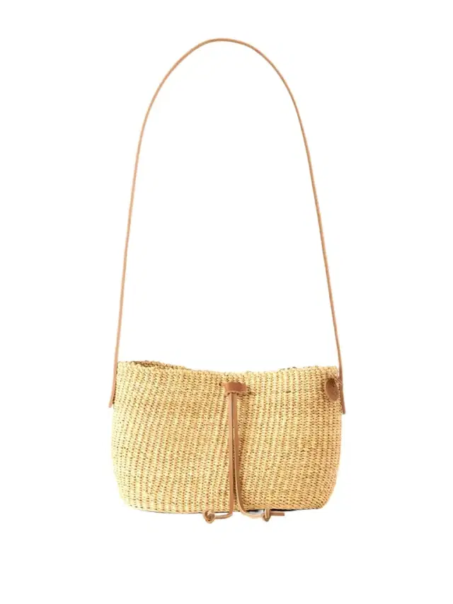 MUUÑ Nina Leather-trimmed Raffia Shoulder Bag