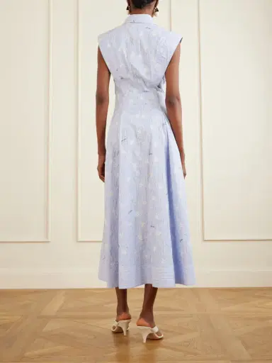 Simkhai Neri Embroidered Striped Cotton-poplin Midi Dress | Thumbnail 3