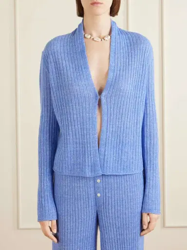 Guest In Residence Stealth Ribbed Cashmere And Linen-blend Cardigan | Thumbnail 3 Guest In Residence Stealth Ribbed Cashmere And Linen-blend Cardigan | Thumbnail 3