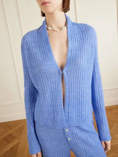 Guest In Residence Stealth Ribbed Cashmere And Linen-blend Cardigan | Thumbnail 5 Guest In Residence Stealth Ribbed Cashmere And Linen-blend Cardigan | Thumbnail 5