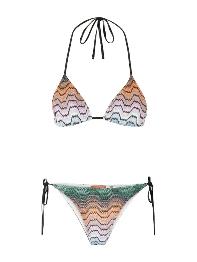 Missoni Mare Striped Metallic Crochet-knit Triangle Bikini
