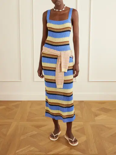 Guest In Residence Palazzo Striped Ribbed Silk And Linen-blend Midi Dress | Thumbnail 2
