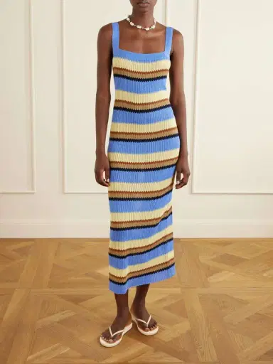 Guest In Residence Palazzo Striped Ribbed Silk And Linen-blend Midi Dress | Thumbnail 3