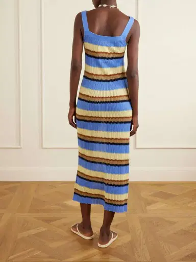 Guest In Residence Palazzo Striped Ribbed Silk And Linen-blend Midi Dress | Thumbnail 4
