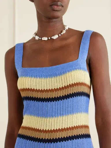 Guest In Residence Palazzo Striped Ribbed Silk And Linen-blend Midi Dress | Thumbnail 5